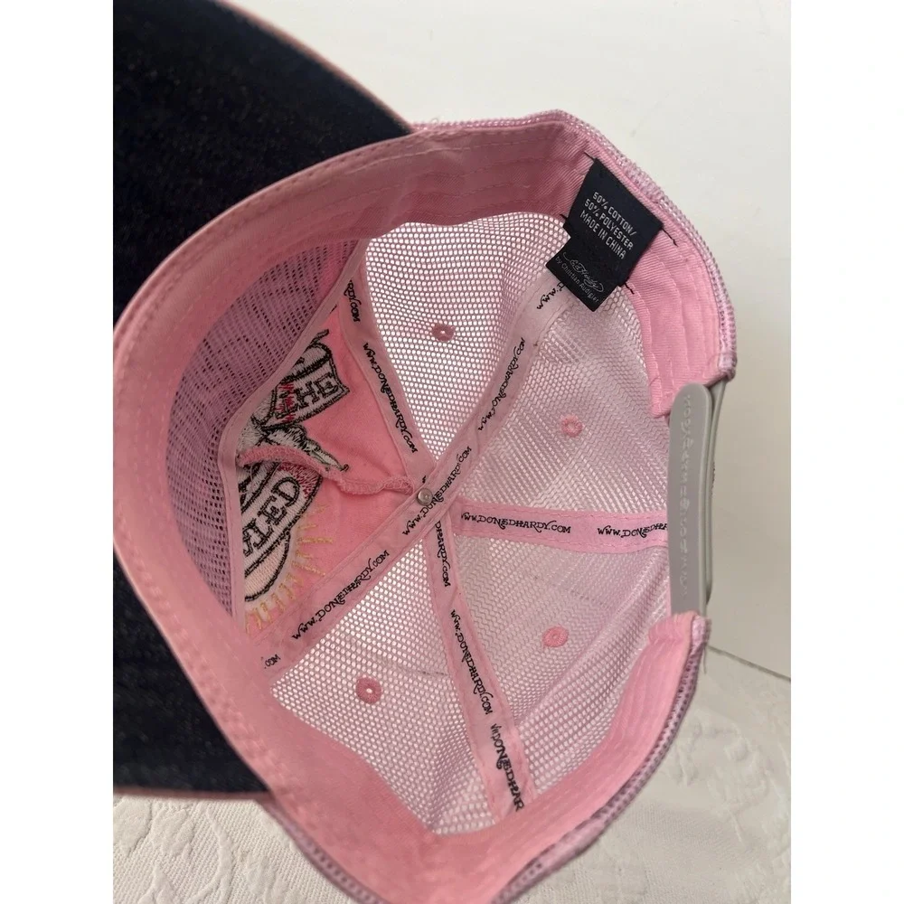 VTG Y2K Ed Hardy Hat Cap Snap Back Mesh Trucker Pink Dedicated Tattoo Denim
